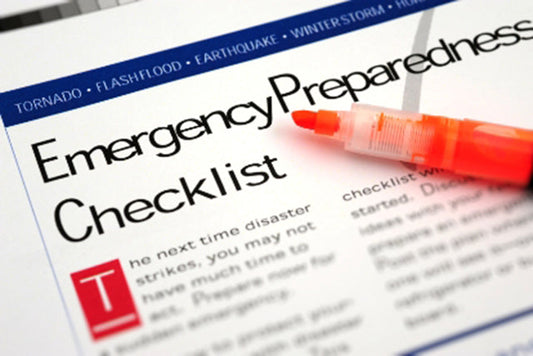 A photo of an emergency preparedness checklist with a red pen sitting on top of it