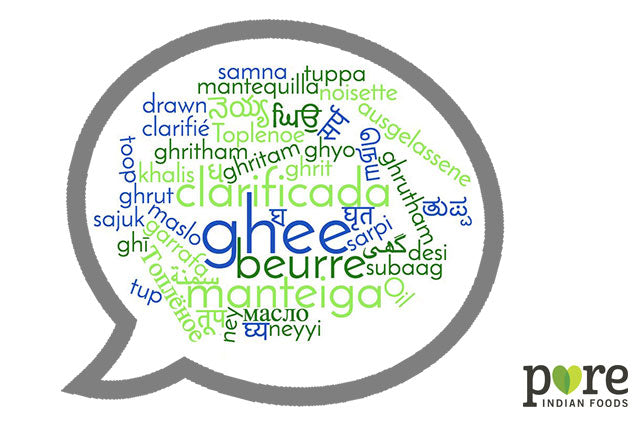 a word cloud of how to say ghee in different languages